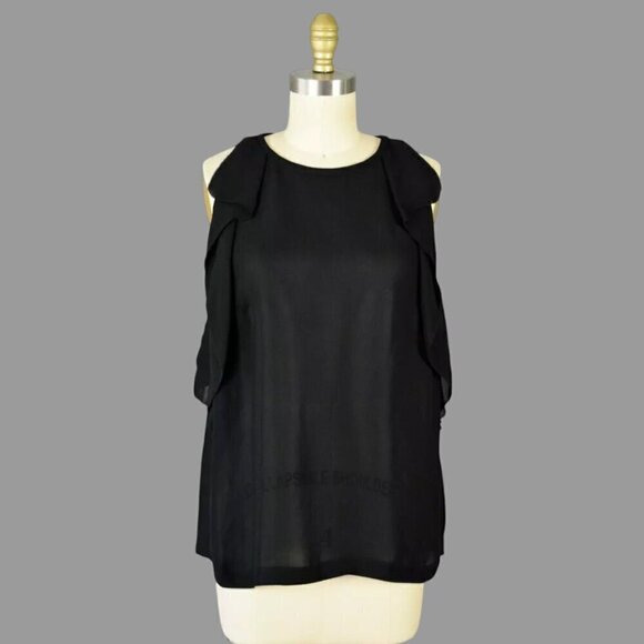 KATE SPADE BLACK CREPE RUFFLE TOP - Picture 1 of 8